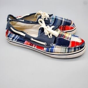 Dexter Plaid Women Boat Deck Shoes Size 10 Blue Red White